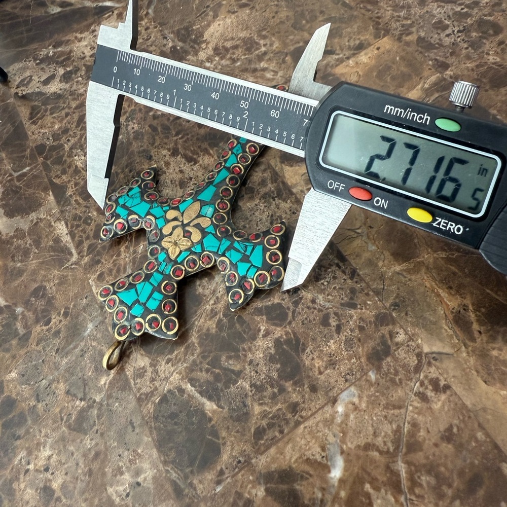 Tibetan Brass Inlay Cross - Picture 4 of 4